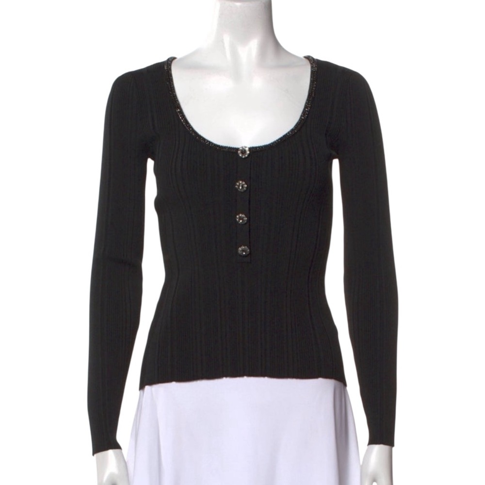 NWT Authentic Self-Portrait BLACK EMBELLISHED KNIT TOP Size XS